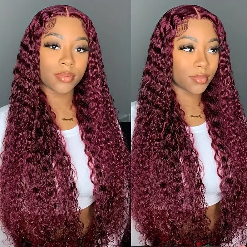 Fashion Wine Red Wig Front Lace Small Roll Wound Tube Afro Synthetic Wigs