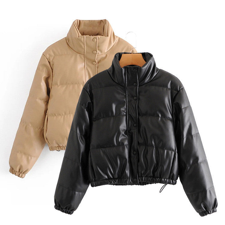 Casual Pure Color Simple ImitationLeather Cotton Clothes Women